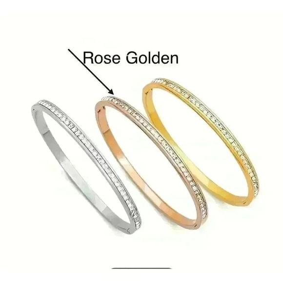 Rose Golden Inlaid Zircon Rhinestones Bangle - Picture 7 of 7